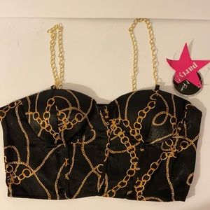 Rabbit Rose gold and black crop belly top NWT